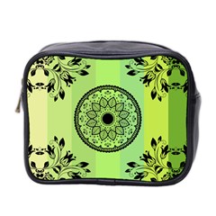 Green Grid Cute Flower Mandala Mini Toiletries Bag (two Sides) by Magicworlddreamarts1