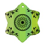 Green Grid Cute Flower Mandala Snowflake Ornament (Two Sides) Front