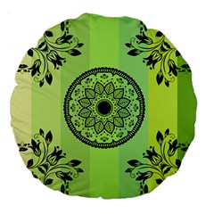 Green Grid Cute Flower Mandala Large 18  Premium Round Cushions by Magicworlddreamarts1