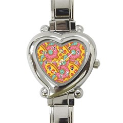 Fast Food Pizza And Donut Pattern Heart Italian Charm Watch by DinzDas