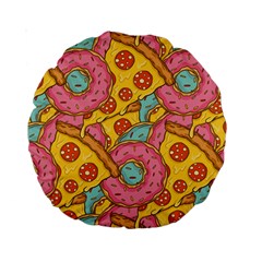 Fast Food Pizza And Donut Pattern Standard 15  Premium Round Cushions by DinzDas