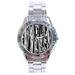 Black And White Abstract Linear Print Stainless Steel Analogue Watch by dflcprintsclothing