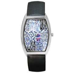 Blue Pastel Print Barrel Style Metal Watch by designsbymallika