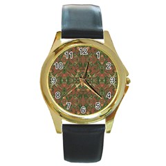 Modern Tropical Motif Print Round Gold Metal Watch by dflcprintsclothing