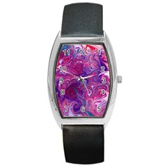 Painted Feathers Barrel Style Metal Watch by kaleidomarblingart