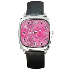 Magenta Repeats Square Metal Watch by kaleidomarblingart