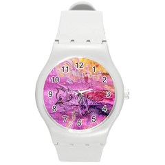 Magenta On Ochre Abstract  Round Plastic Sport Watch (m)