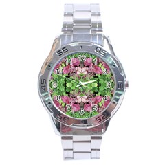 Burgundy Repeats  Stainless Steel Analogue Watch by kaleidomarblingart