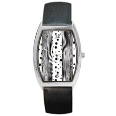 Stripes Black White Pattern Barrel Style Metal Watch by designsbymallika