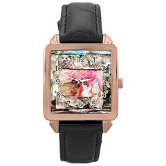 Marbling Collage Rose Gold Leather Watch  by kaleidomarblingart