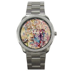 Marbling Collage Sport Metal Watch by kaleidomarblingart