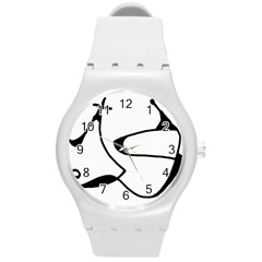 Black And White Abstract Linear Decorative Art Round Plastic Sport Watch (m)