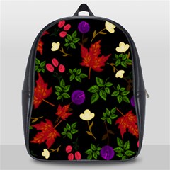 Golden Autumn, Red-yellow Leaves And Flowers  School Bag (large) by Daria3107