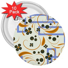 Folk Flowers Pattern Floral Surface Design 3  Buttons (10 Pack)  by Eskimos