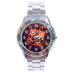 Root Humanity Bar And Qr Code In Flash Orange And Purple Stainless Steel Analogue Watch by WetdryvacsLair