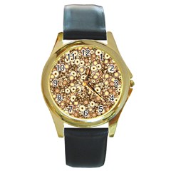 Flower Bomb 3b Round Gold Metal Watch by PatternFactory