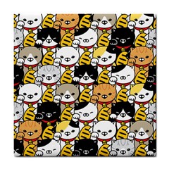 Cat-seamless-pattern-lucky-cat-japan-maneki-neko-vector-kitten-calico-pet-scarf-isolated-repeat-back Tile Coaster by elchino