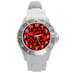 Red Oak And Maple Leaves Round Plastic Sport Watch (l) by Daria3107