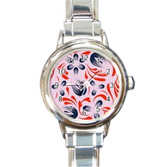 Folk Flowers Pattern Floral Surface Design Seamless Pattern Round Italian Charm Watch by Eskimos