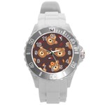 Bears-vector-free-seamless-pattern1 Round Plastic Sport Watch (L) Front