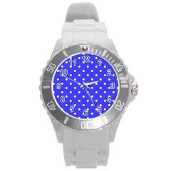 1950 Purple Blue White Dots Round Plastic Sport Watch (l) by SomethingForEveryone