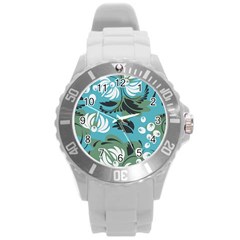 Folk Flowers Pattern Floral Surface Round Plastic Sport Watch (l) by Eskimos