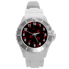 Red Drops On Black Round Plastic Sport Watch (l) by SychEva