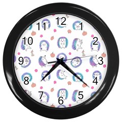 Cute And Funny Purple Hedgehogs On A White Background Wall Clock (black) by SychEva