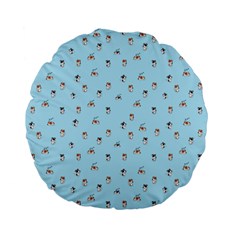 Cute Kawaii Dogs Pattern At Sky Blue Standard 15  Premium Flano Round Cushions by Casemiro