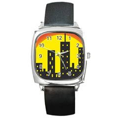 Skyline-city-building-sunset Square Metal Watch by Sudhe