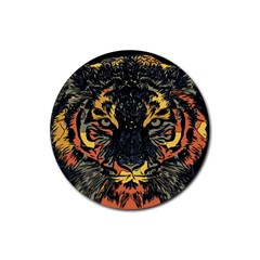 Tiger-predator-abstract-feline Rubber Round Coaster (4 Pack)  by Sudhe