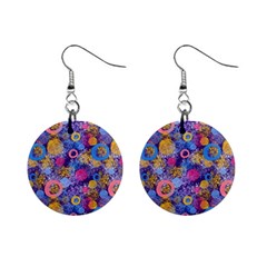 Multicolored Splashes And Watercolor Circles On A Dark Background Mini Button Earrings by SychEva