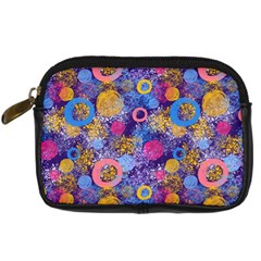 Multicolored Splashes And Watercolor Circles On A Dark Background Digital Camera Leather Case by SychEva
