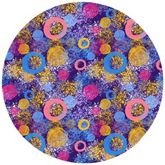 Multicolored Splashes And Watercolor Circles On A Dark Background Wooden Puzzle Round by SychEva