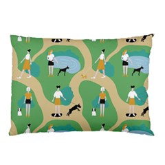 Girls With Dogs For A Walk In The Park Pillow Case (two Sides) by SychEva