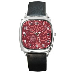 Folk Flowers Pattern Floral Surface Design Seamless Pattern Square Metal Watch by Eskimos