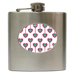 Red Hearts On A White Background Hip Flask (6 Oz) by SychEva