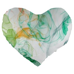 Green And Orange Alcohol Ink Large 19  Premium Heart Shape Cushions by Dazzleway