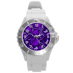 Folk Flowers Pattern Floral Surface Design Seamless Pattern Round Plastic Sport Watch (l) by Eskimos