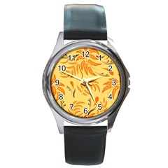 Folk Flowers Pattern Floral Surface Design Seamless Pattern Round Metal Watch by Eskimos