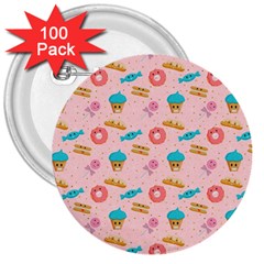 Funny Sweets With Teeth 3  Buttons (100 Pack)  by SychEva