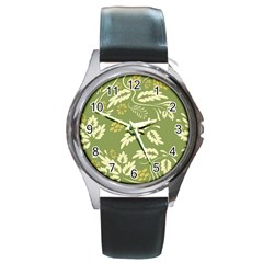 Folk Flowers Pattern Floral Surface Design Seamless Pattern Round Metal Watch by Eskimos