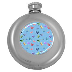 Multicolored Butterflies Whirl Round Hip Flask (5 Oz)