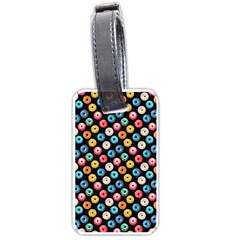 Multicolored Donuts On A Black Background Luggage Tag (one Side) by SychEva