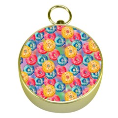 Multicolored Donuts Gold Compasses