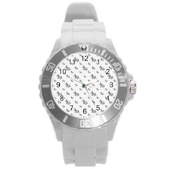 Grey Unicorn Sketchy Style Motif Drawing Pattern Round Plastic Sport Watch (l) by dflcprintsclothing