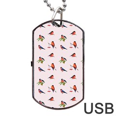 Bullfinches Sit On Branches Dog Tag Usb Flash (one Side) by SychEva