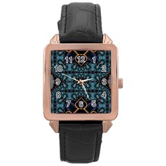 Blue Pattern Rose Gold Leather Watch  by Dazzleway