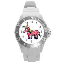 Unicorn Sketchy Style Drawing Round Plastic Sport Watch (l) by dflcprintsclothing