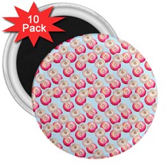 Pink And White Donuts On Blue 3  Magnets (10 Pack)  by SychEva